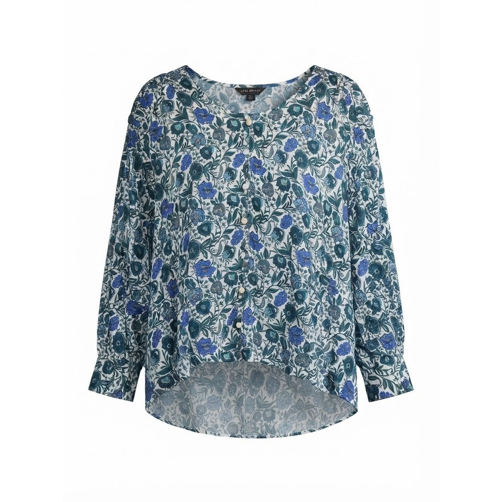 3X Lane Bryant Top Floral Curvy Plus Blouse Colorful Blue Long Sleeve